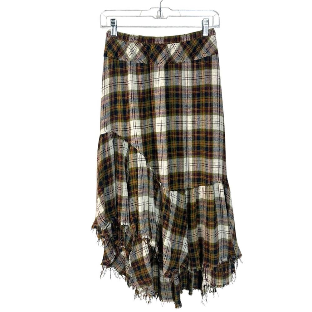 Free People Grunge 90s Asymmetrical Distressed Plaid Marcelline Maxi Skirt Small - Picture 9 of 16